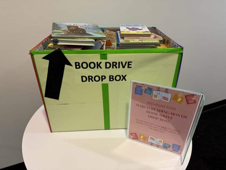 Book drive donation box full of books
