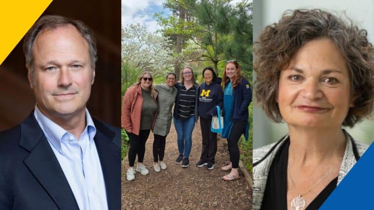 ross report feature story cover photo - Charlene Zietsma and Andrew Hoffman headshots, photo of the Green Team on a nature walk
