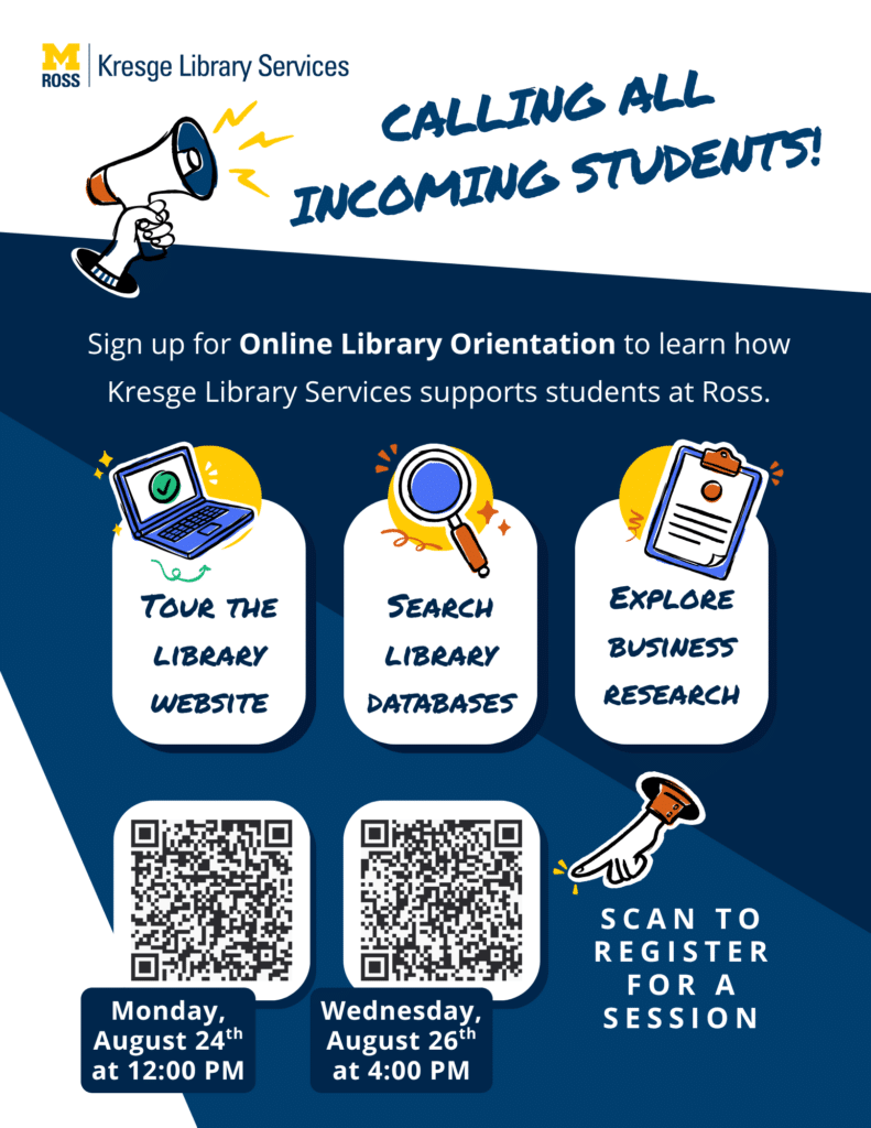 Information about the Online Library Orientation.  Please email clairemy@umich.edu with any questions.