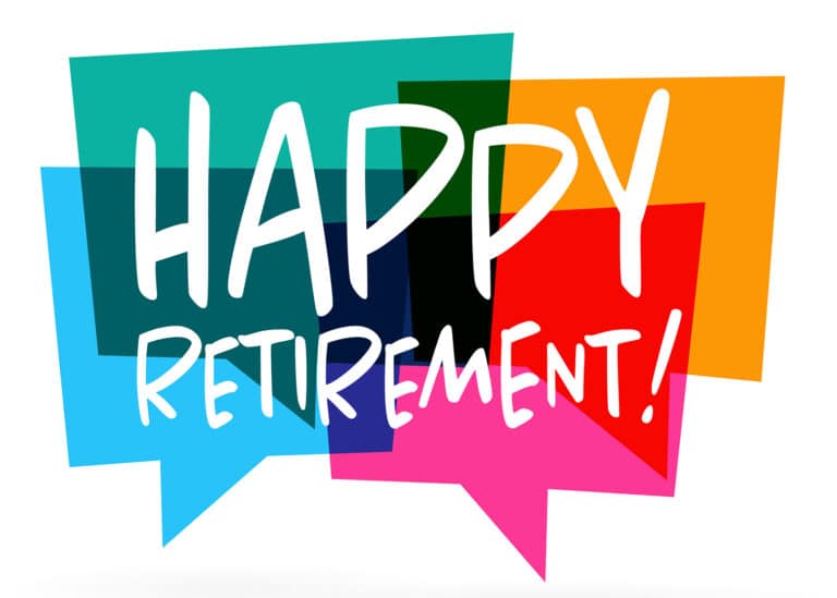Happy retirement on speech bubbles