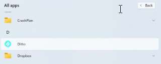 Ditto listed on a PC applications list