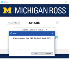The screen you use to enter the code to share your device screen to Ditto.
