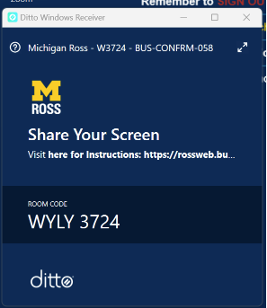 Ditto Share your Screen pop-up screen