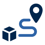 Icon depicting a package shipping route.