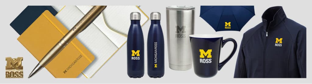 Promotional products photo including bottles, mugs, coats and pens